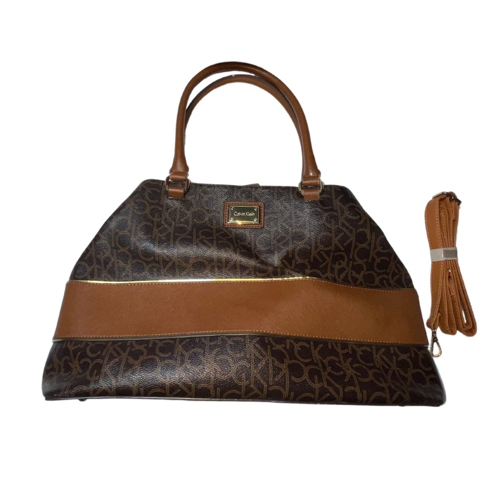 Calvin Klein Brown and Tan Tote with Structured Design